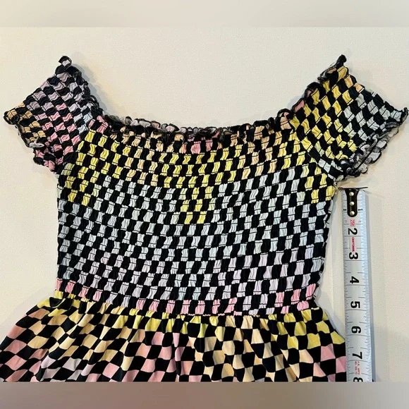 Hot Topic Y2K Rainbow Checkered Race Car Nascar Mini Dress Pockets 100% cotton - Picture 9 of 10